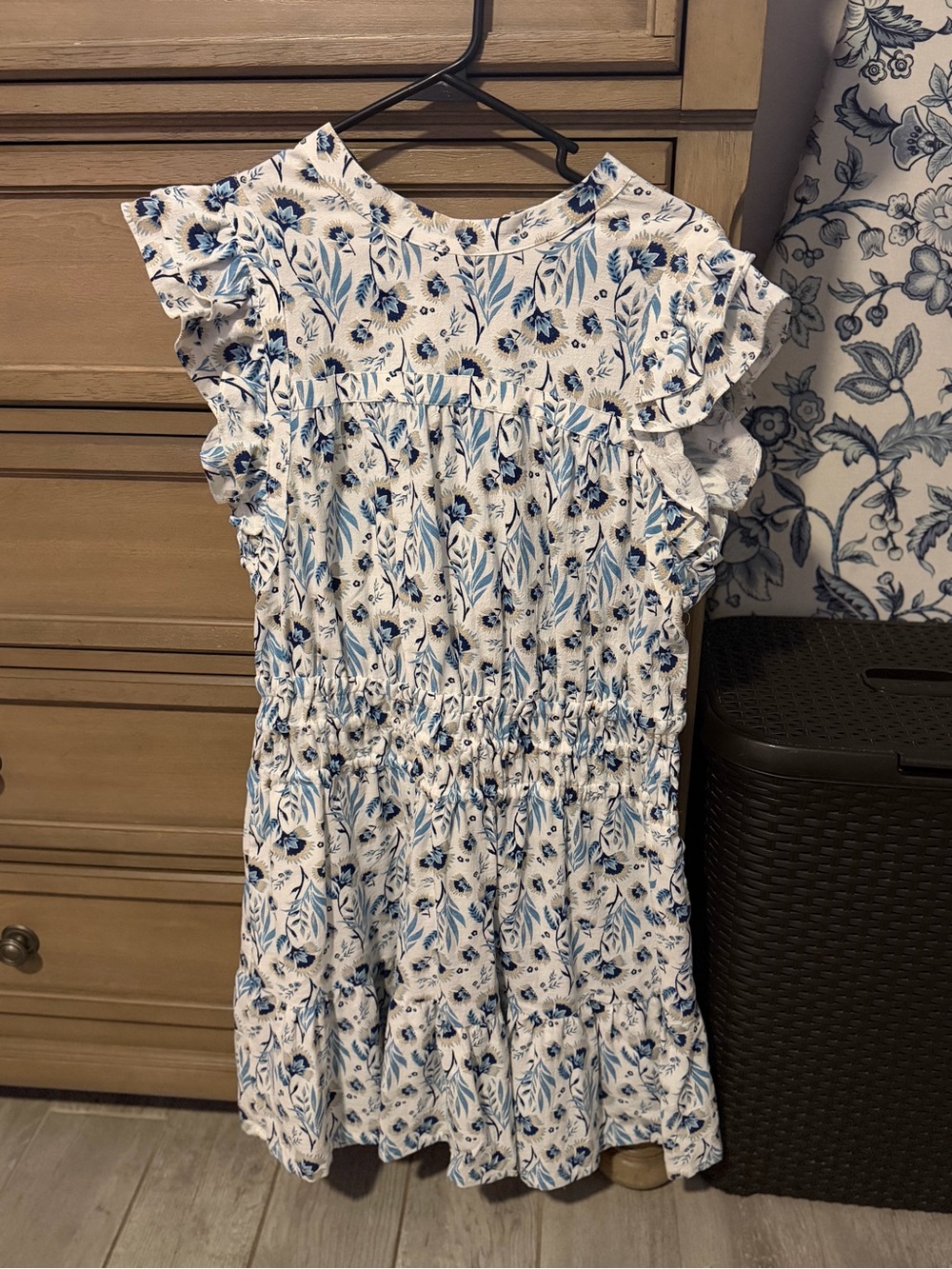 Universal Thread White Dress with Blue Floral Print